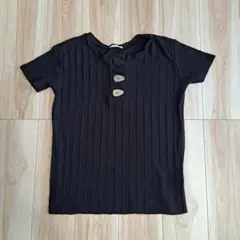 美品　ZARA WOMAN　リブニット 　ボタン　半袖ニット　S　ブラックのサムネイル