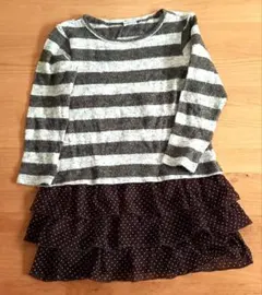 ベルメゾン　130㎝　茶色ボーダー　フリルワンピース　女の子
