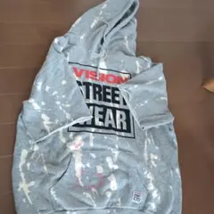 VISION STREET WEAR グレー パーカー　半袖　ダメージ　L