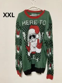 クリスマスニットセーター【XXL】緑 メンズ古着 おおきめ ゆったり 汚れあり