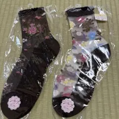 花柄デザイン ソックス 2足セット22〜24㎝