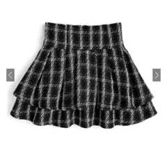 GRLハイウエストツイードチェックフレアミニスカート[gm827] ブラック S