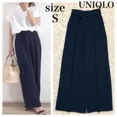 UNIQLO ユニクロ　ハイウエストリボンワイドパンツ　ネイビー　Sサイズ