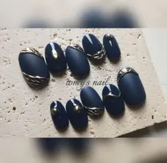 No.143/ネイルチップ　マット ネイビー ミラー