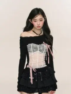 シースルーレースリボントップス