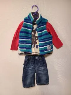 ✨90㎝3点セットフリースベストSpunkykidsロングTシャツデニム