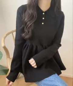LAUIR ポロ襟ペプラムニットトップスのサムネイル