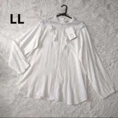 新品 大きいサイズ LL フリル レース 長袖 ブラウス シーズンリーズン 白のサムネイル