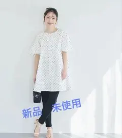 ドット柄 パフスリーブ チュニック ホワイトのサムネイル