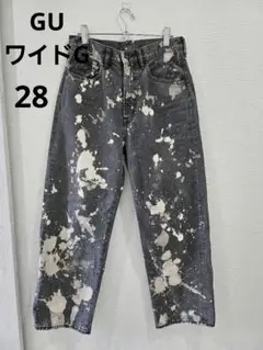美品 GU ワイドジーンズ ペイント 28インチ