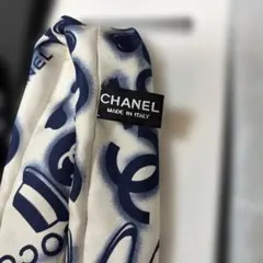 シャネル　CHANEL アイコンモチーフ　スカーフ　ホワイト　ブルー　ヘアバンド