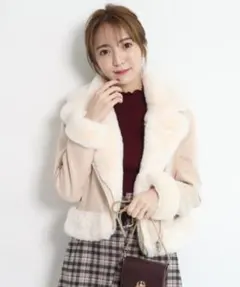 Rirandture フェイクファーライダースジャケット ベージュ