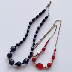 紺色と赤のビーズ多層ネックレス セット売り まとめ売り