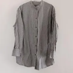 MUJI スタンドカラー ストライプシャツ 長袖 Lサイズのサムネイル