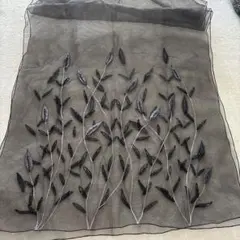 刺繍葉柄 ブラック ストール