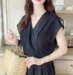 クラシカルエルフ カシュクールワンピース マキシ丈 フレア ブラック L