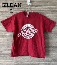 美品 GILDANギルダンバックプリントTシャツ 半袖カットソー赤色レッド Lのサムネイル