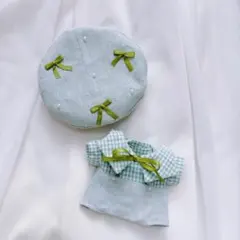 ぬい服　はぴぬい　ちびぬい　ちびスト　服　ベレー帽　ミント　リボンコーデのサムネイル