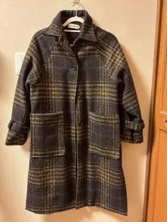 ネイビー系チェック チェスターコート L