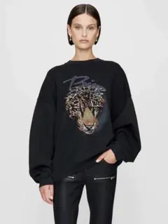 AnineBingヴィンテージ ブラックロゴレオパードハーヴェイスウェットシャツ