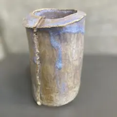 陶器製の手作り花瓶 青と茶色