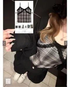 GRL カップ付きレースチェック柄キャミソール[dk1516] ブラウンのサムネイル