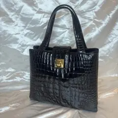 Permage 黒 レザー クロコダイル ハンドバッグ