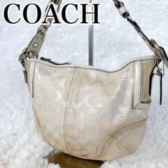 COACH ワンショルダーバッグ ホーボー シグネチャー レザー キャンバス 白