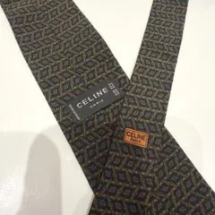 セリーヌ CELINE ネクタイ ネイビー グリーン 総柄 幾何学模様