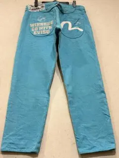 EVISU 5500 38サイズ ジャガード 青カモメ カモメ総柄 ビックサイズ 