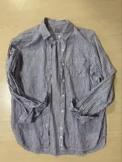 無印良品　Sサイズ 青白ストライプ コットンシャツ　細身
