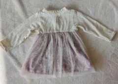 【BeBe】べべ 花柄チュール切り替えワンピース 80 90 後ろスナップ