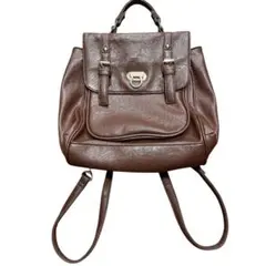 ブラウン レザー フラップ付きバック リュック レトロ