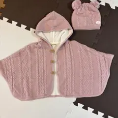 Y*I様 MIKI HOUSEベビーポンチョ・帽子セット 薄いピンク60-90f