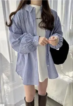 GRL ストライプ チェックシャツ ビッグシルエット