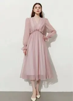 【新品・未使用】veralumina Vネックシフォンドレス　Mサイズ