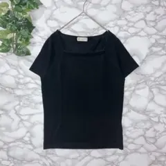 Aylesbury 黒 半袖Tシャツ スクエアネック 刺繍