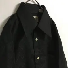 90s 古着 ヘリンボーン ジャガード デザインシャツ 長袖 メンズXL 黒
