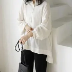 AMERICANHOLIC新品タグ付き バンドカラー切り替えオーバーシャツ WH