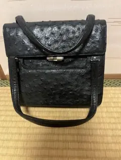 ヴィンテージ オーストリッチハンドバッグ ミラー小銭ポーチ付 こげ茶 