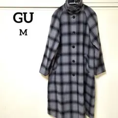 ☆専用☆GU チェックバルカラーコート スタンドカラー カジュアル ダークグレー