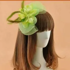 【美品】ライト グリーン リボン ヘッドドレス 髪飾り 結婚式 ウェディング