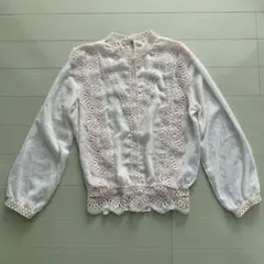 ☆㉛シャーリング加工 ハイネック 長袖ブラウス ペールピンク - メルカリ