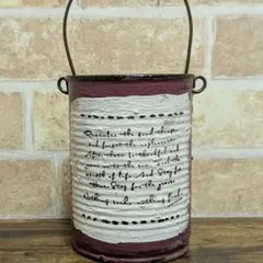 リメ缶　サーモンピンク　英字デコパージュ