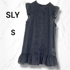 【SLY】ドット柄シアーノースリーブブラウスシャツ S黒　ピンタック透け感フリル