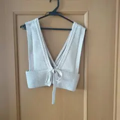 ニットベスト ビスチェ ベージュ ケーブル編み