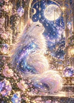【一作限り】星空をまとう白い長毛猫 E073 猫 白猫 長毛猫 青い瞳 満月 星