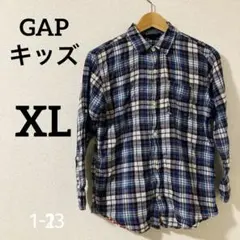 1点もの✨️GAPKids 赤青 チェック柄 襟 ポケット 長袖シャツ 【XL】