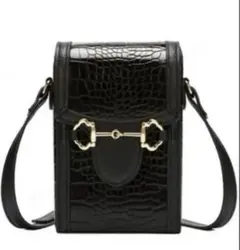 クロコダイル風スマホショルダーバッグブラック