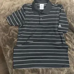 adidas 黒白ストライプ ポロシャツ サイズD